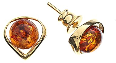 Bernstein Ohrringe von Artisana-Schmuck, elegante herzförmige Ohrstecker aus Bernstein und 925/000 Sterling Silber vergoldet