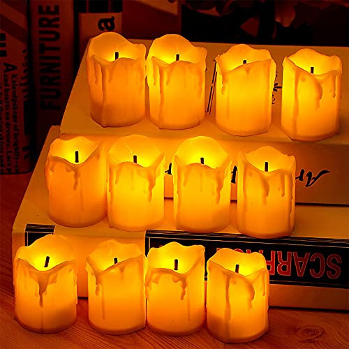 SFTYUFS Lot de 12 bougies votives LED sans flamme - Ampoule vacillante réaliste - Fonctionnement à piles - Halloween, citrouille, lanternes