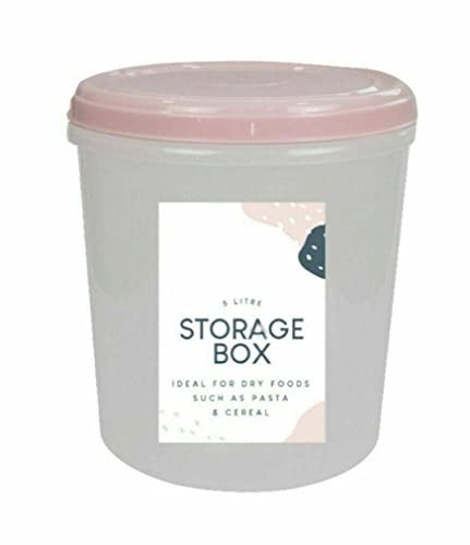 TRTO 1 X Pink 5L Dry Food Cereal Pasta Storage Plastic Dispenser Pet Container Box