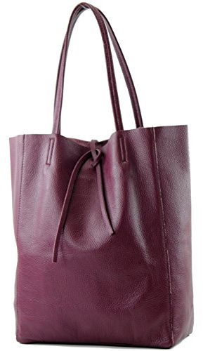 modamoda de T163 Damen Leder Shopper Schultertasche Large mit Innentasche handmade in Italy, Farbe:Bordeauxviolett2021