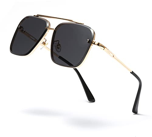 Long Keeper Lunette de Soleil pour Homme Femme - Rétro Lunettes de Soleil Pilote Uisex à Monture Métallique Carrée Lunette Vintage UV400