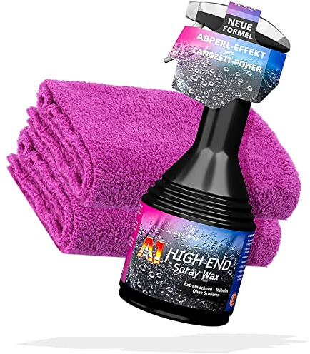 detailmate Dr. Wack Lackreinigung und Pflege Bundle: Dr. Wack A1 HIGH END Spray Wax 500ml Sprühflasche + 2x detailmate Edgeless Superflausch Mikrofasertuch 550 GSM