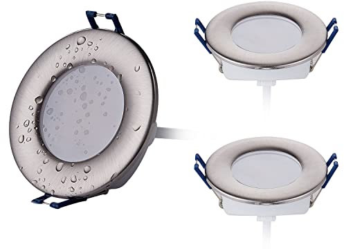 HCFEI LED Einbau-Strahler 5W Eisen-gebürstet IP44 230V Bad Feuchtraum Außen 230V Spot 68 mm Einbau-Lampe Warmweiß 3000K (3er Pack)