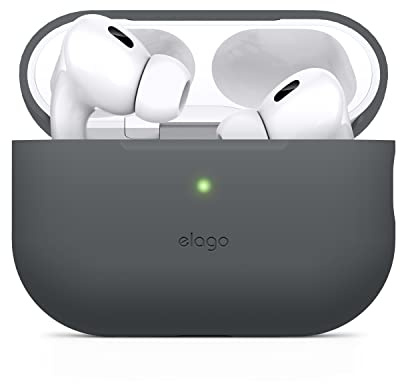 elago Silikon Hülle für AirPods Pro 2 | Front-LED sichtbar, kabelloses Laden (Dunkelgrau)