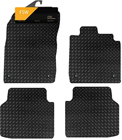 FSW Tailored Car Mats Fits Skoda Enyaq 2021-On, 5mm Rubber, Black, 4 Piece | Custom Fit, Extra Heavy Duty Floor Mats, Anti-Slip, Waterproof, Fitted With Clips