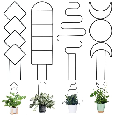LONCHDAN 4 Stück Rankhilfe für Kletterpflanzen, Innenspalier, Gartenspalier für Topfpflanzenunterstützung, Zimmerpflanzen-Metalldraht-Rankhilfe für Efeureben, Pothos, Rosenzubehör (4 Stück, schwarz)