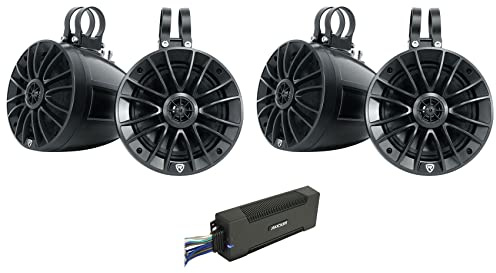 Rockville (2) UT65B UTV/ATV 6.5 Rollbar Wakeboard Marine Speakers/Swivel Mount/IPX6 Bundle with Kicker 48PXA10005 Amplifier Amp
