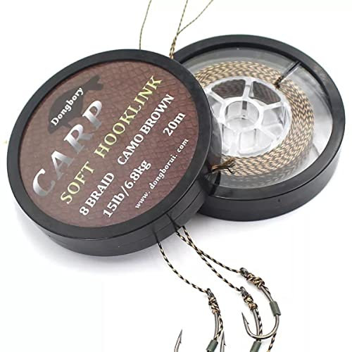 20m Spool Soft Hooklink Carp Fishing 8 Braid Line Camo Brown Braided Fishing Camouflage Line for Hair Rigs (15Lb / 6.8Kg)