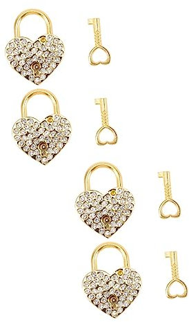 Uonlytech 4 Mini-Strasssteine Mini-Vorhängeschloss Schlüssel-Vorhängeschloss Münzbank- Kleines Strassstein-Vorhängeschloss Legierungsschlösser Mit Schlüsseln