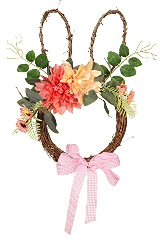 Ostern Osterei Dekokranz Künstliche Blumen Kränze Osterkranz Frühlingsdekoration Bauernhaus Dekor Wand Home Decor Geschenk DIY Ostern Haustür Kranz Ostern Blumenkranz Deko Hase (Pink, One Size)