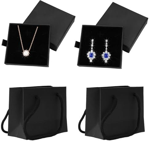 2 Pezzi Scatolina Regalo, Con 2 Sacchetti Regalo, Confezione Regalo per Gioielli, Pezzi Scatola per Gioielli, Scatola per Collana, Adatto per Collane, Bracciali, Anelli, Piccoli Regali (7*7*1.5cm)