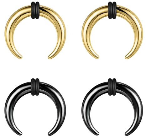 BodyAce 2 Paar Buffalo Ohrkegel Kit, 2–12 G Septum-Pincher Tapers C-Form Nasenschmuck, schwarzes Dehnungsohrpiercing, erweiterter Septum-Ring mit O-Ringen [12 g (2 mm)], Edelstahl, Andere