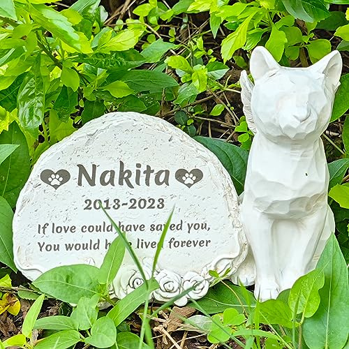JHB Personalisierte Katzen-Gedenksteine Katze Engel Memorial Stein, Haustier Katzen Memorial Grab Marker mit Engel Katze Statue, Katzen Friedhof Grabstein Grabstein, Verlust Katze Memorial Geschenke