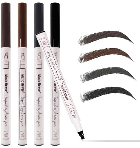 4 Pcs Waterproof Brow Pencil with Micro-Fork Tip, Wasserfester Langanhaltender Dark 4 Micro-fork Tip Brow Pencil Microblading für 3D Eyebrow Augen-Make-up （4 Farbe）