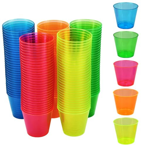 LPAMABA 150 Vasos de Chupito de Plástico, 3 cl/30 ml, Multicolor, Reutilizables, Material PS para Fiestas y Navidad (Colorido)