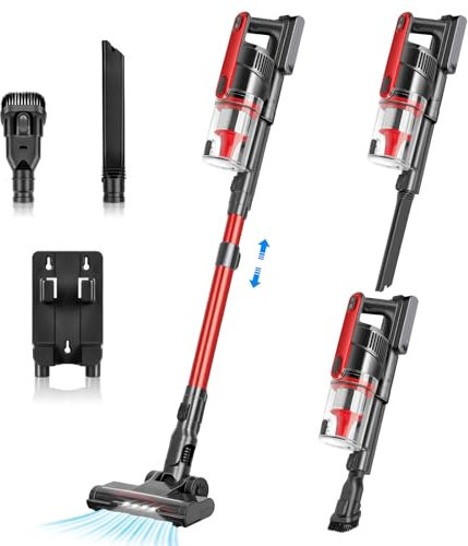 LURICO Aspiradora sin Cable, 200W/24KPa Aspirador Escoba con 2 Modos, Luces LED, Silenciosa hasta 60 Minutos, Cepillo Anti-enredos para Pelo de Mascotas/Alfombras/Suelos Duros, Ligera