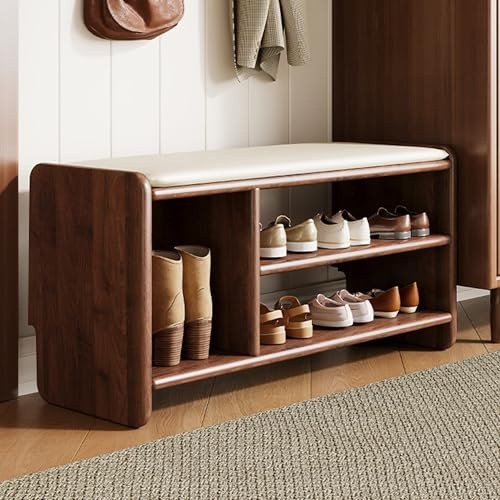 JOSIAHCQ Zapatero Entrada Recibidor Banco Zapatero con Asiento Banco Almacenaje Banco Pie de Cama Banqueta Dormitorio Multifuncional para Dormitorio Salón Entrada(Walnut Color,100cm)