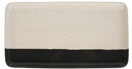 GENEVIEVE LETHU 535994 Plat Rectangulaire en Grès Blanc et Noir L 25.5 cm l 13.5 cm - Collection L'ENTRE Deux - Plat de Service au graphisme très Contemporain