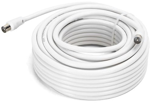 Blendend RG6U 15 Metre Coaxial TV Cable with Male Connectors on Both Ends, Includes Installation Accessories, Ideal for Cable or Satellite TV Connections.