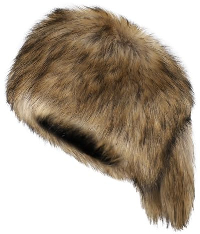 Wintermütze für Damen, Kunstfell, russische Uschanka-Trappermütze, Thermo-Fleece-gefüttert, dicker Eimer mit pelzigem Schwanz, Beanie-Mütze, Ohrenklappe, niedlicher Tierohrwärmer für Damen und Mädchen
