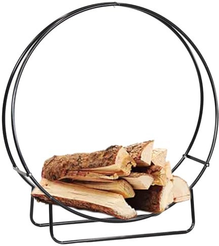 Estante para leña para exteriores, soporte curvo para almacenamiento de leña para chimenea, accesorios para estufas de leña, anillo redondo para soporte de leña para patio interior y exterior,24in