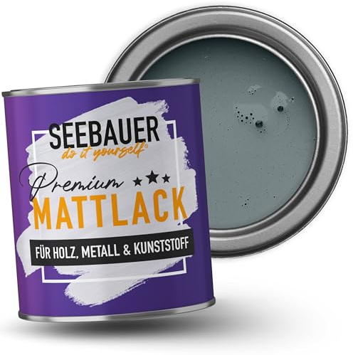 SEEBAUER diy Mattlack Grau 750ml für Innen & Außen (No. 212 Mountain Slate) Möbelfarbe ohne Schleifen - Hybrid-Lack für Holz, Metall, Kunststoff - Holzlack, Möbellack hohe Deckkraft