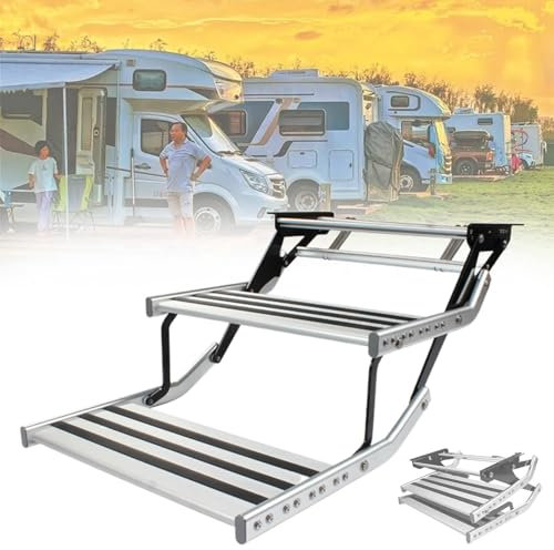 Marchepied Pliant pour Camping-Car, marchepied en Alliage d'aluminium Robuste, marchepied électrique Automatique/Manuel pour Camping-Car, 2 marches (Manuel)