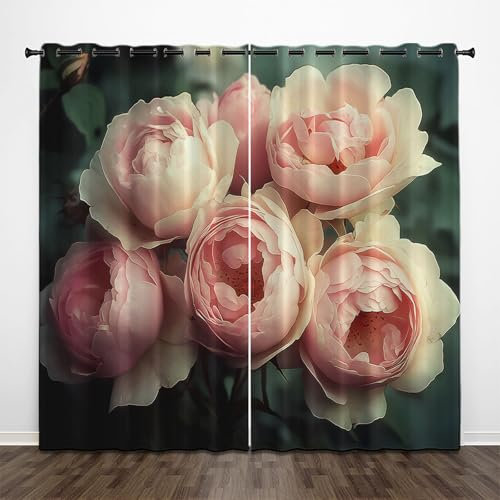 CEDNXOER Blackout Curtains 66x90 Inch Pink Petals Print 3D Pattern Soft Eyelet Thermal Insulated Curtains, Pink Rose Blackout Curtain For Kids Boys Girls Nursery, Set Of 2 Panels