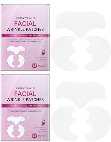 Cerotti Antirughe Viso, Cerotti Rassodanti per Labbra E Fronte, 24 Pezzi, Trattamento Notte per Levigare Le Rughe E Rassodare La Pelle per Donne