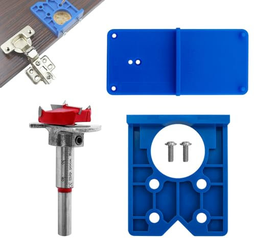 Treki 35mm Forstnerbohrer + Topfscharnier Schablone Scharnier Bohrschablone Topfband Ankörnschablone, Scharnierschablonen Verdeckte Scharnierlehre Scharnierbohrlehre für Scharniere Montageplatte