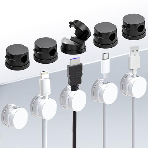 NVGVUP 10 Clips Magnéticos para Cables, Giratorios 360°, Organizador Cables Clip, Adhesivos y Ajustables para USB/HDMI/PC, Cables de Carga, Cable de Audio