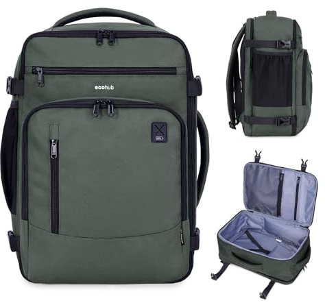 ECOHUB Zaino Ryanair 40x20x25 Bagaglio a Mano 40x20x25 Ryanair Zaino da Viaggio Valigia Bagaglio a Mano Borsa da Viaggio Borsa tote ecologica in PET riciclato da 20 litri,Brevettato, Verde militare