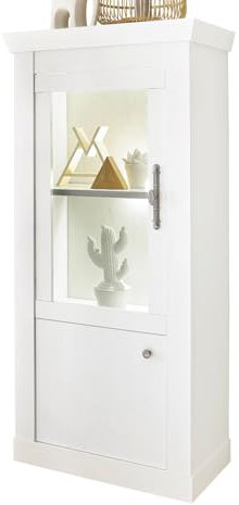 Furn.Design Vitrine in weiß Pinie Landhaus, Vitrinenschrank 70 x 146 cm, Soft-Close-Funktion, Fiastra
