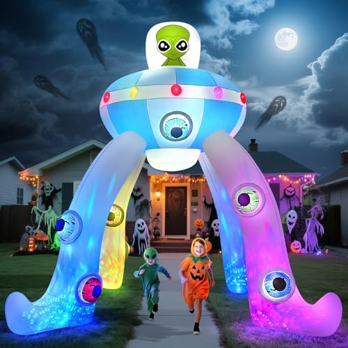 Kalolary 12FT Halloween Inflatable Decoration, Halloween Decoration Inflatable Party for Yard Garden Lawn Indoor Outdoor Decor (Alien UFO Archway)