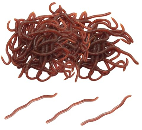 SAIIURV 200 Pièces Ver De Terre Artificiel Red Worm Biomimetic Soft Appât Pêche Leurre Fishing pour Halloween Avril Poisson Jour Enfants Adultes (200 pcs)
