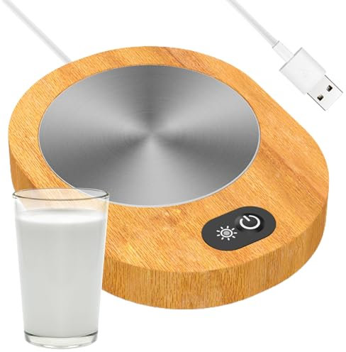 Chauffe-tasse à café, température constante de 55 à 65 °C, rechargeable par USB, mode en bois pour céréales, chauffe-tasse à thé pour tasse en verre en céramique
