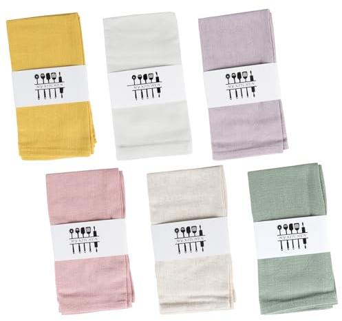 SUPAWAY Juego de 6 servilletas de lino Servilletas reutilizables de tela Lavables en algodón 40x40cm para eventos y uso doméstico (malva pálido, beige, blanco, mostaza, rosa empolvado, verde guisante)