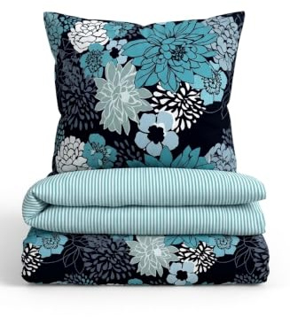 Traumhaft schlafen - Castell - Markenbettwäsche Baumwoll Renforce Bettwäsche 0040564 Blumen 1x 135x200 cm + 1x 80x80 cm, türkis