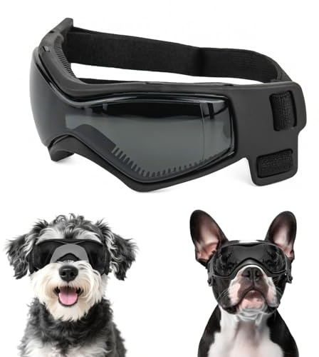 NAMSAN Dog Goggles Small Breed, UV Protection Doggie Sunglasses for Small to Medium Dogs, Soft Puppy Eye Protection, Anti-Fog Anti-Dust Windproof Snowproof, Adjustable Straps, Black