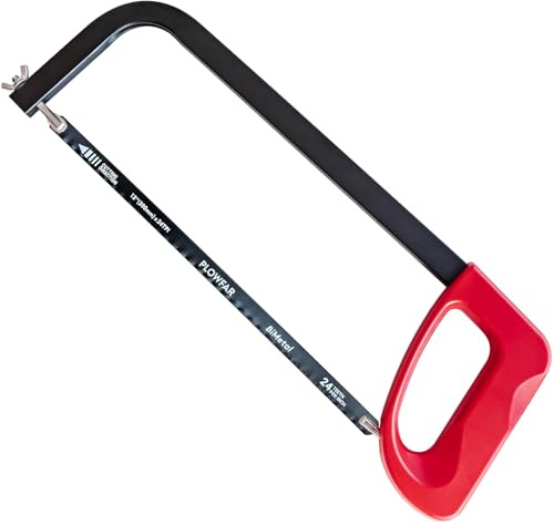 PLOWFAR 300mm High-Tension Hacksaw Frame with 24 TPI Bi-Metal Blade, Suitable for Metal, Wood, PVC, Carpentry