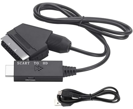 WIKRQIHL Cable Adaptador Compatible con Scart a HDMI, convertidor de Audio y vídeo for TV HD 1080P con Cable USB for HDTV, DVD, decodificador, PS3 y PAL.