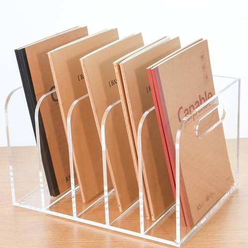 AIMOLLY Acryl Stehsammler B5, Zeitschriftenhalter aus Acryl, Aktenmagazinhalter mit 5 Fächer, Schreibtisch-Organizer für Büro-Organisation und Aufbewahrung, Schreibtisch-Organizer für School Office