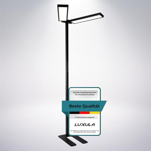 LUXULA LED Büro Stehlampe DUO Schwarz, 120W 8500 lm, 4000K Neutralweiß | dimmbar, CRI>98 Vollspektrum, UGR<16 blendfrei, RG0 Blaulichtfilter, Arbeitsplatz Stehleuchte, Deckenfluter, Tageslichtlampe