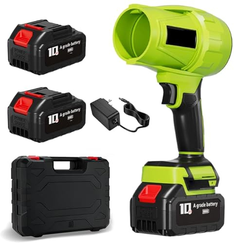 Hoffmarkt Jetify TurboJet Blower, Turbo-Jet-Laubbläser 2.0, 300.000 U/min Turbine Gebläse - Akku Elektro-Laubbläser mit Akku und Ladegerät, Staubgebläse für Rasen, Garten, Auto Reinigung (Grün-2 Akku)