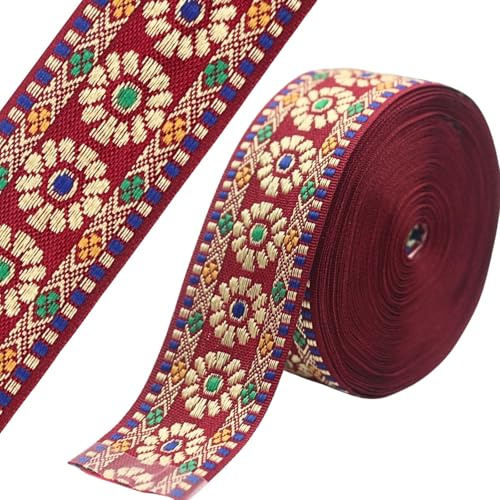 PEARLY JUN 6.3 M Rot Borten und Bänder zum Nähen Ruban Jacquard | Jacquard Webbing Cloth Bordüre Details Stickband für Nähen Dekoration Wohnkultur Vorhang Geschenk