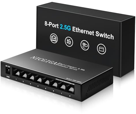Switch Ethernet Non administrable 8 Ports 2,5Gb avec 8 Ports Base-T 2,5Gbps. Switch réseau NICGIGA 8 Ports 2,5G pour NAS/PC 2,5Gbe, routeurs WiFi 6 et Points d'accès sans Fil. Conception sans