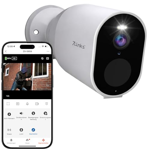 7links Außenkamera: Akku-Outdoor-IP-Überwachungskamera mit 2K, Dualband-WLAN, PIR, App (Akku Outdoor Kamera, akkubetriebene Überwachungskamera, außen)
