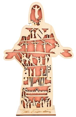 HELEVIA Osterkrippen-Dekoration, Religiöses Tischkrippen-Motiv aus Holz mit Stabilem Sockel, für Einweihungspartys, Ostern, Geburtstage und Feste