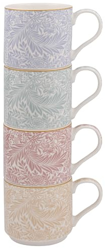 The Leonardo Collection Wm. Morris Larkspur Stack Mugs Set of 4 x 300ml | Fine China, Hot & Cold Drinks, Home & Office, Durable, Easy-To-Hold