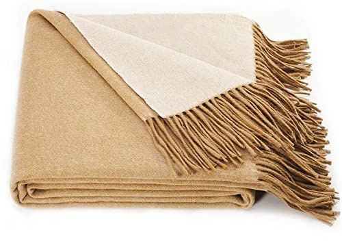 Spencer & Whitney Coperta in lana di cashmere, morbida e leggera, per divano doppio, colore: giallo